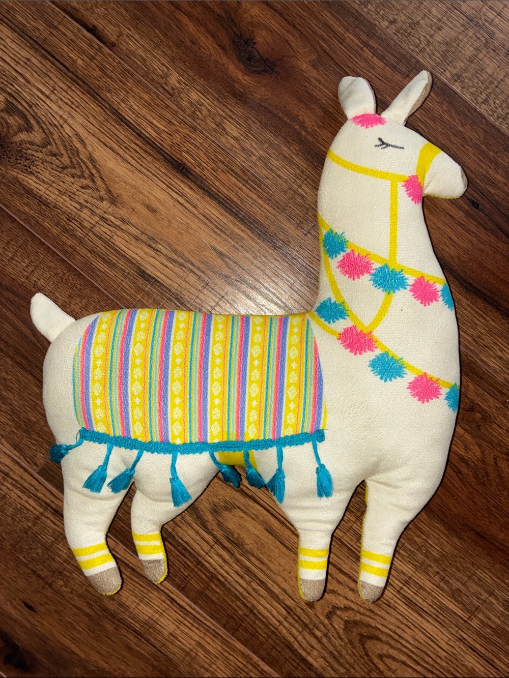 Cream Llama Plush Toy with Colorful Tassels and Stripes